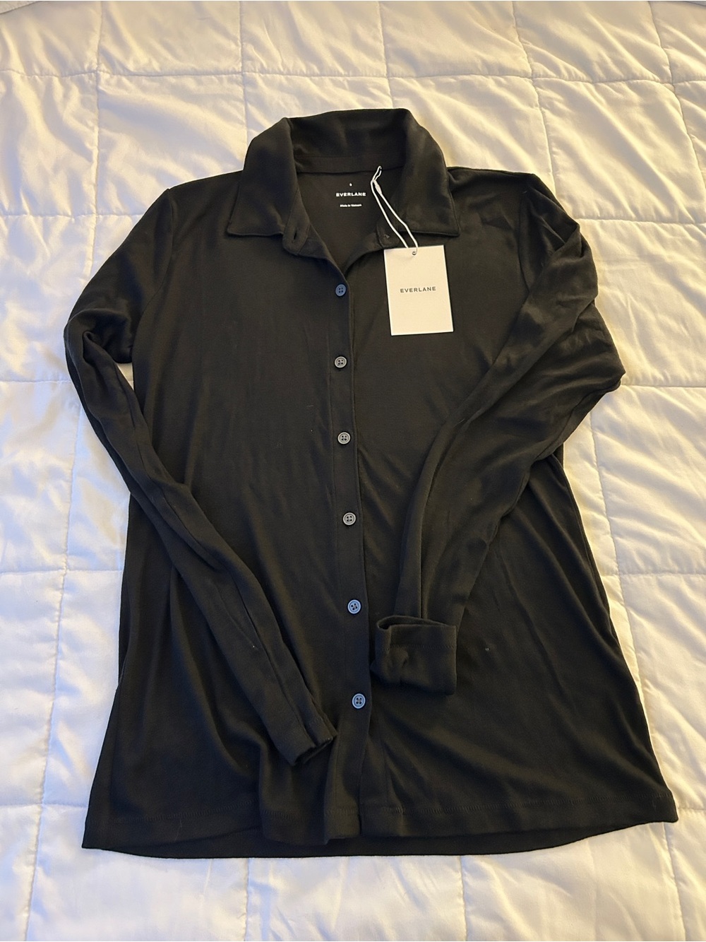 NWT Everlane the merino tencel relaxed shirt in black, Size S, $78